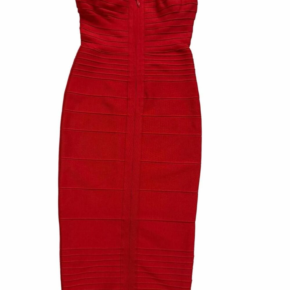 Donna Richardson Red Strapless Dress with horizontal ribbed texture - Picture 2 of 4
